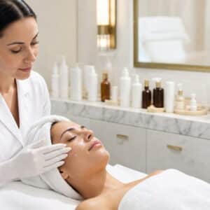 A licensed aesthetician performs a SkinCeuticals European facial at HS MedSpa in Tysons, VA